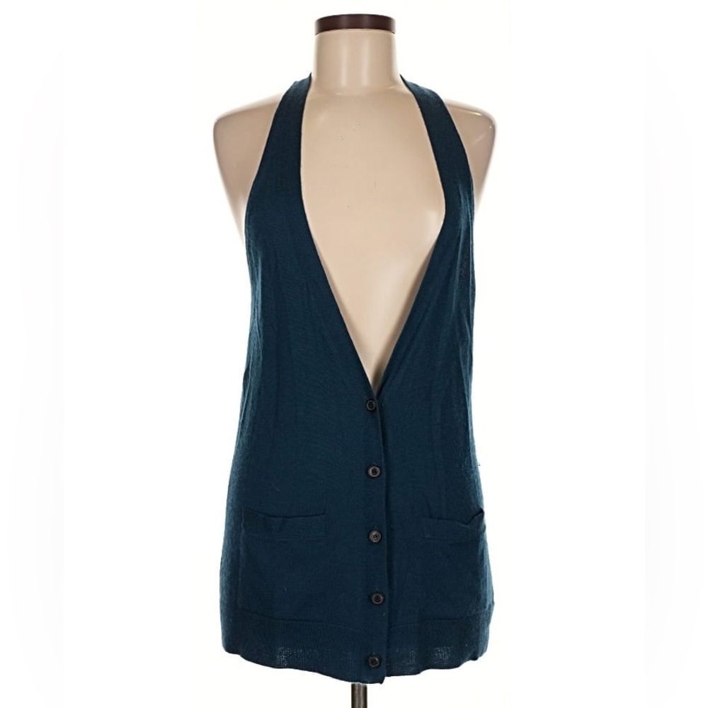 100% Cashmere Teal Cardigan Vest